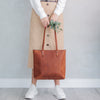 Leather Tote Bag with front pocket