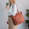 Leather Tote Bag with front pocket