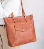 Leather Tote Bag with front pocket