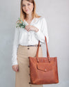 Leather Tote Bag with front pocket