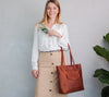 Leather Tote Bag with front pocket