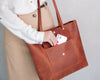 Leather Tote Bag with front pocket