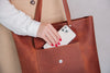 Leather Tote Bag with front pocket