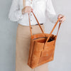 Leather Tote Bag with front pocket